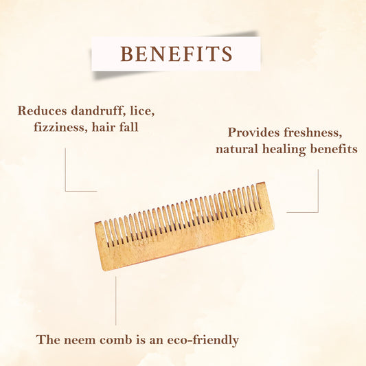 100% Natural Handmade Neem Wood Wide Tooth Hair Comb