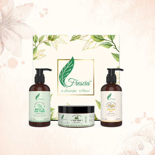 Customize Gift Box (Basil Tea Tree Shower Gel, Tea Tree Body Scrub, Argan Oil Body Lotion)